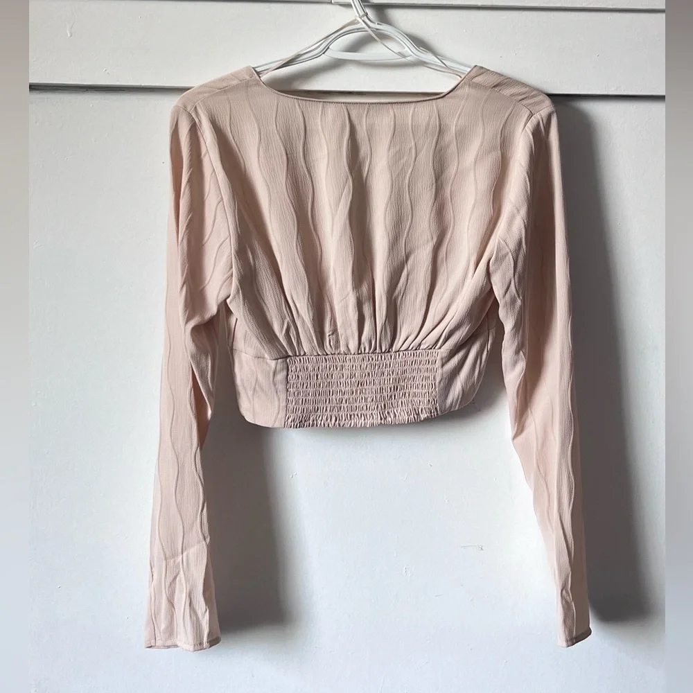 Elodie Cream Tie Front Crop Blouse - Picture 3 of 5